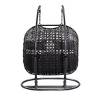 Acme Vasant Outdoor Hanging Chair with Stand, Gray Fabric & Wicker, Stylish Patio Seating for Relaxation and Comfort