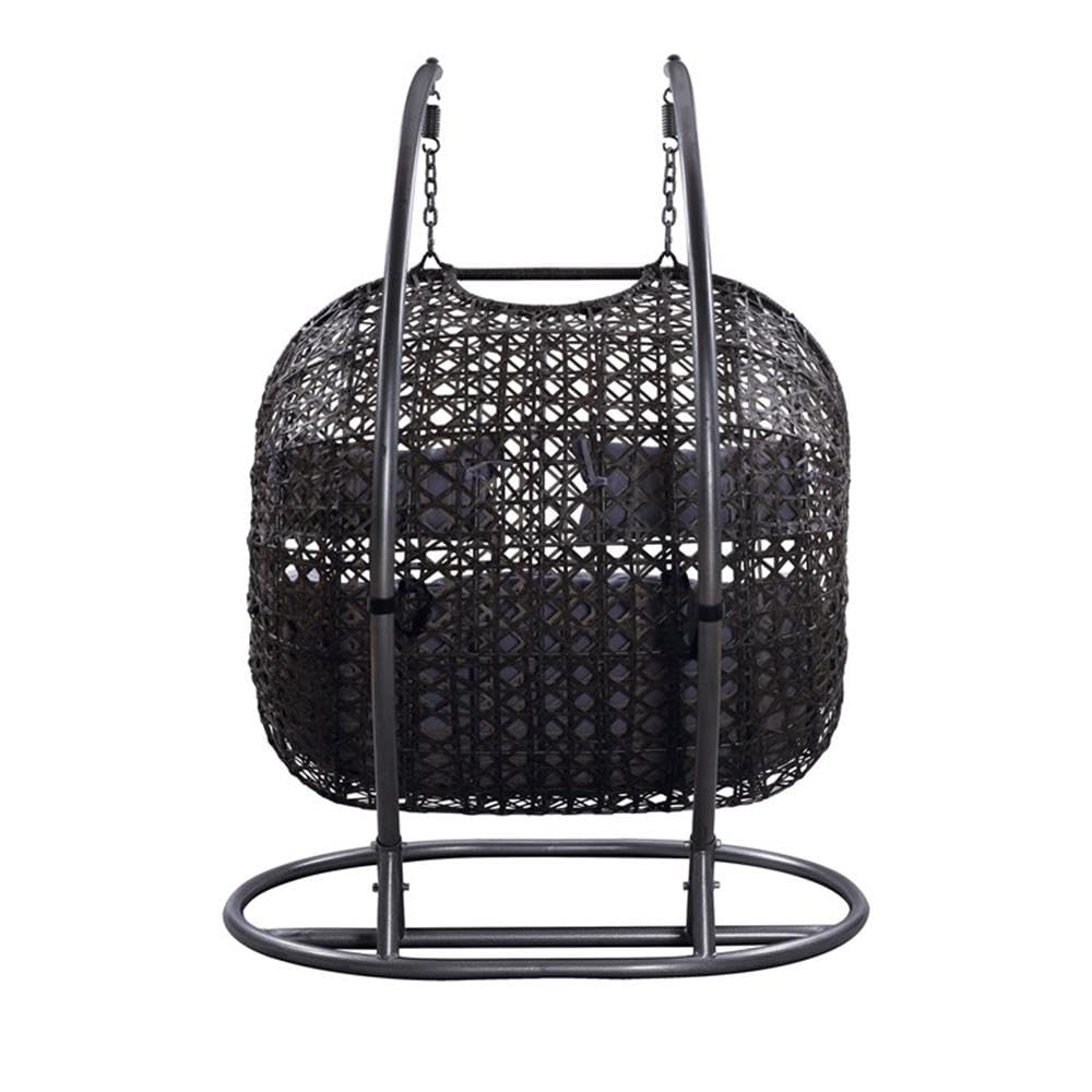 Acme Vasant Outdoor Hanging Chair with Stand, Gray Fabric & Wicker, Stylish Patio Seating for Relaxation and Comfort