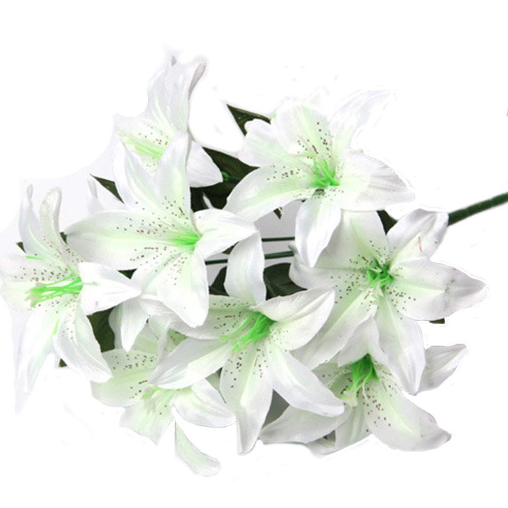 Artfen Artificial Lily 10 Heads Fake Lily Artificial Flower Wedding Party Decor Bouquet Home Hotel Office Garden Craft Art Decor