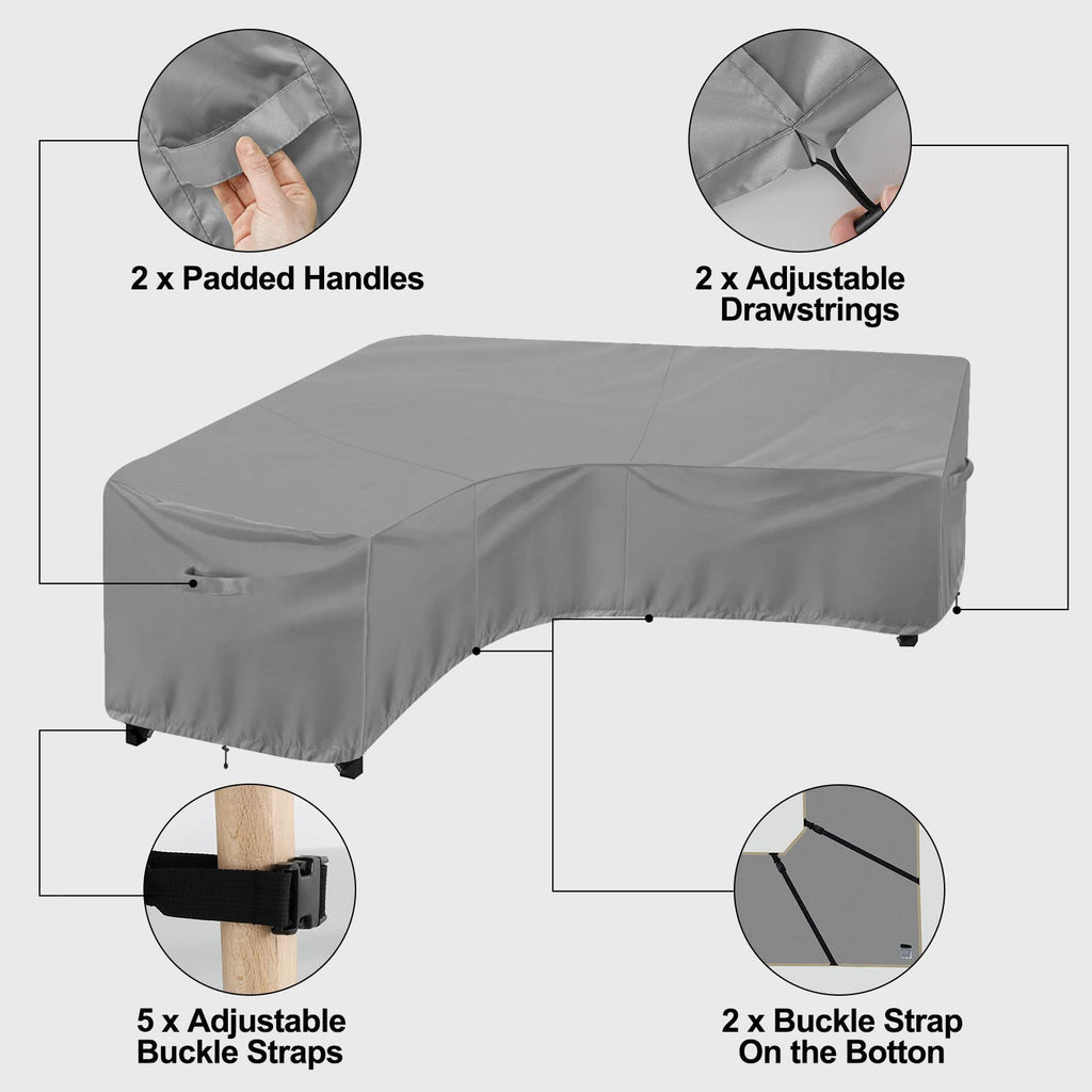 Outdoorlines Waterproof Outdoor Patio Sectional Cover - Uv Resistant & Windproof V-Shaped Patio Furniture Covers For Deck, Lawn And Backyard, 420D Heavy Duty Couch Cover 100' L (On Each Side) Gray