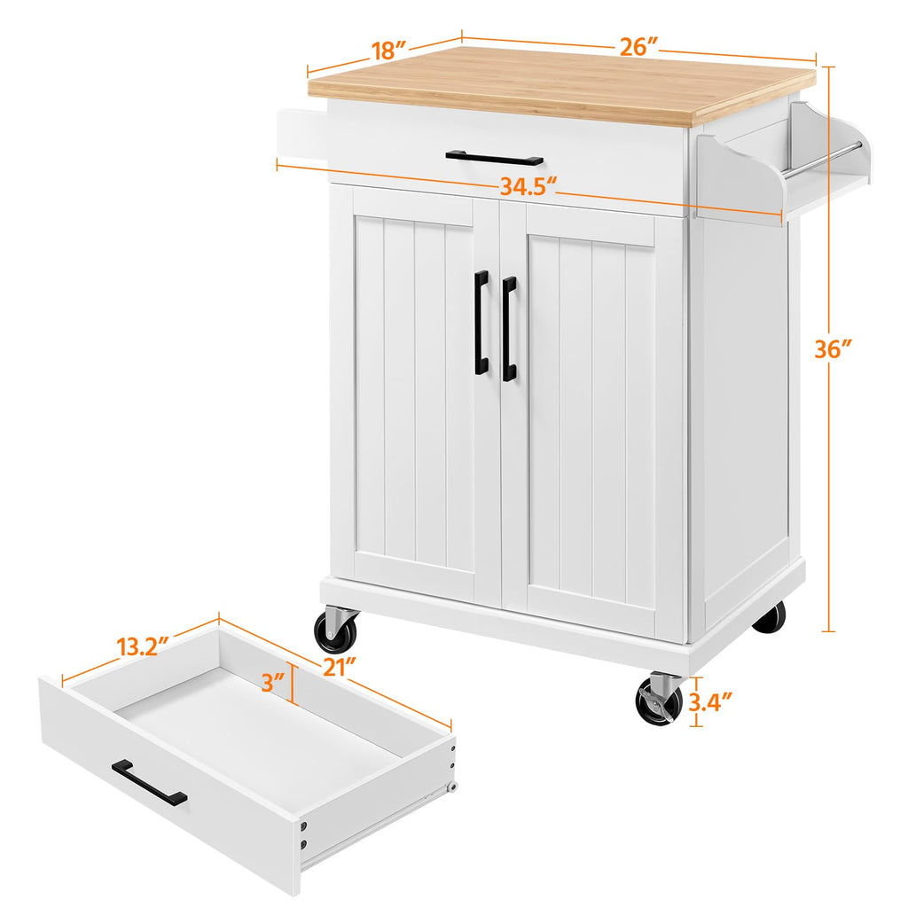 Yaheetech Kitchen Cart With Drawer, Kitchen Island On Wheels With Storage Rack & Cabinets, Microwave Cart For Kitchen With Storage, Rolling Coffee Cart Station, White