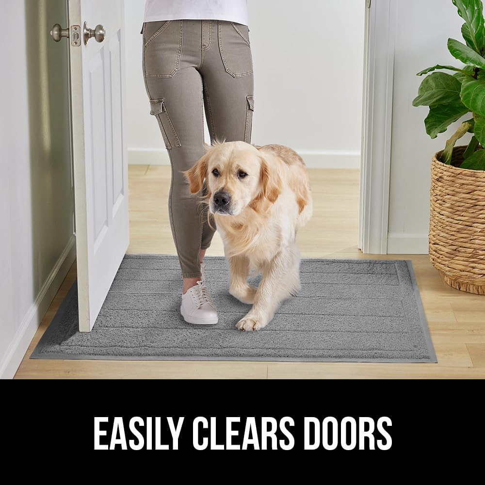 Gorilla Grip Dirt Grabber Mesh Door Mat, Low-Profile, Stain And Fade Resistant Heavy Duty Quick Dry Striped Doormat, Mats For Indoor Or Outdoor Entry, Shoe Scraper, Garage Entrance Mat, 35X23, Gray