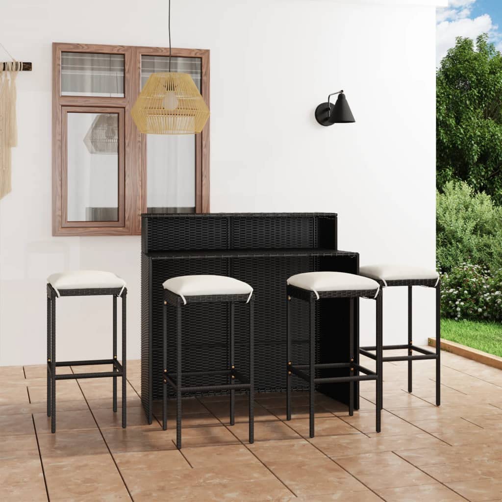 vidaXL Patio Bar Set 5 Piece, Bar Stool for Outdoor Garden Backyard, Bistro Set with Cushions, Bar Table, Farmhouse Modern Style, Black