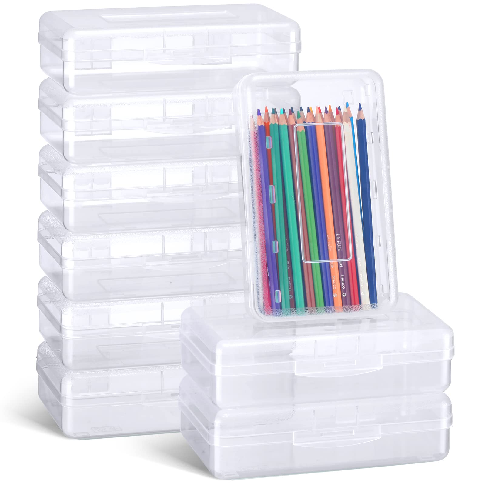 Fainne 24 Pack Pencil Boxes For School Bulk Clear Pencil Case Large Capacity Hard Pencil Boxes Plastic Crayon Boxes With Snap-Ti