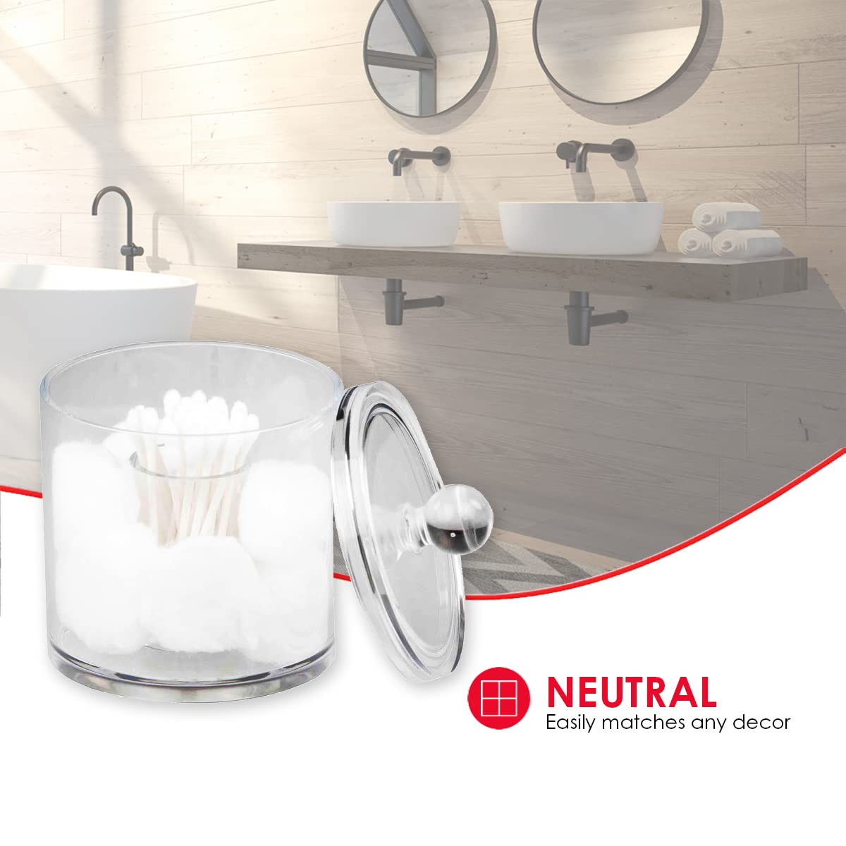 Home Basics Acrylic Cotton Ball And Swab Holder, Q-Tip Storage Organizer, Clear