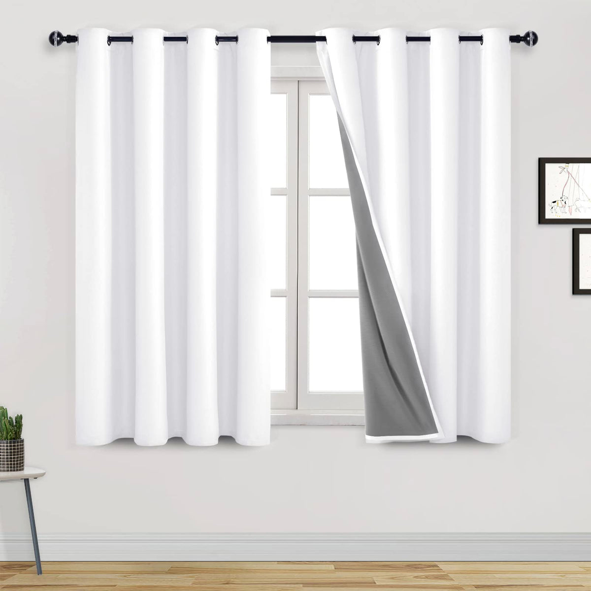 Dwcn 100% Blackout Curtain 45 Inches Length Short Curtains 2 Panels Noise Reducing Sun Light Blocking Thermal Insulated Sound Pr
