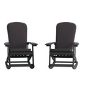 Set of 2 Adirondack Rocking Chairs in Black with Gray Cushions, Porch, and Patio