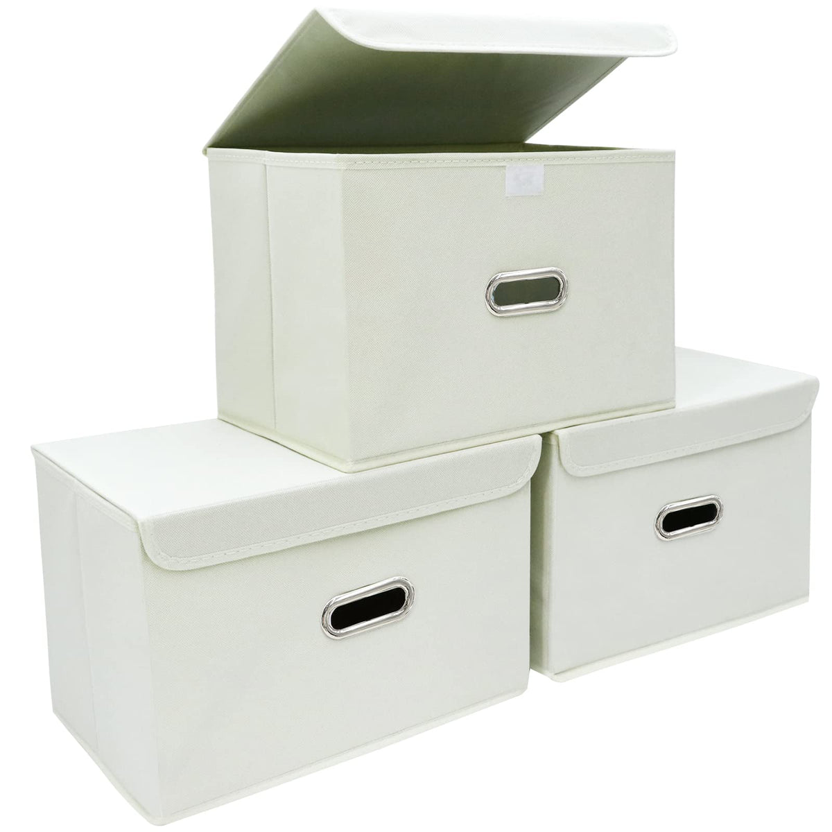 STOREONE Fabric Storage Cube Bins Foldable Organizer Container Collapsible Basket with Lids and Metal Handles, for Home, Bedroom