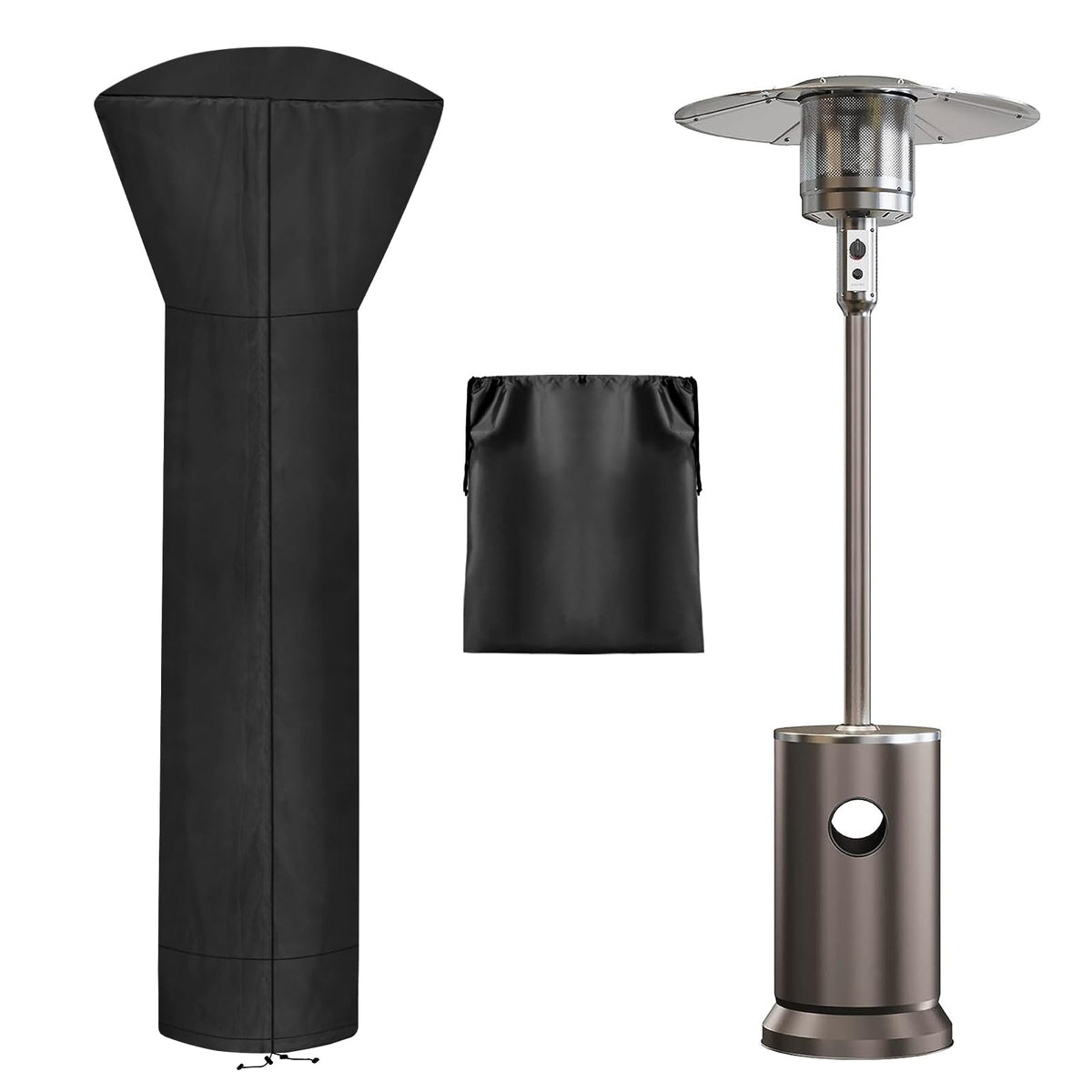 Outdoorlines Waterproof Outdoor Patio Heater Covers With Zipper And Storage Bag, Dust-Proof Uv-Resistant Windproof Propane Heavy Duty Heater Cover For Standing Heater, 1 Pack-89Hx33Dx19B Inch Black