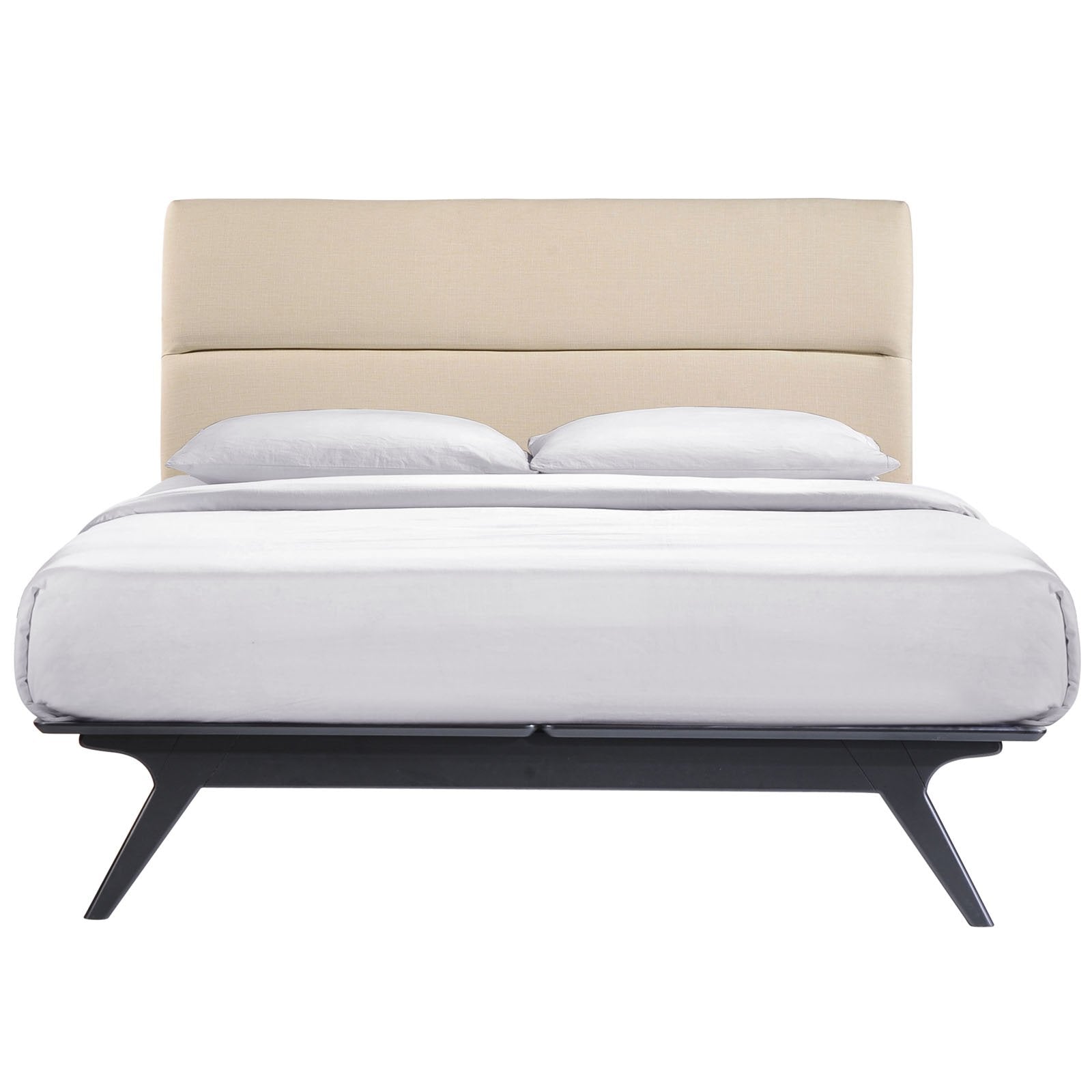 Modway Addison Mid-Century Modern Fabric Upholstered Queen Platform Bed in Black Beige