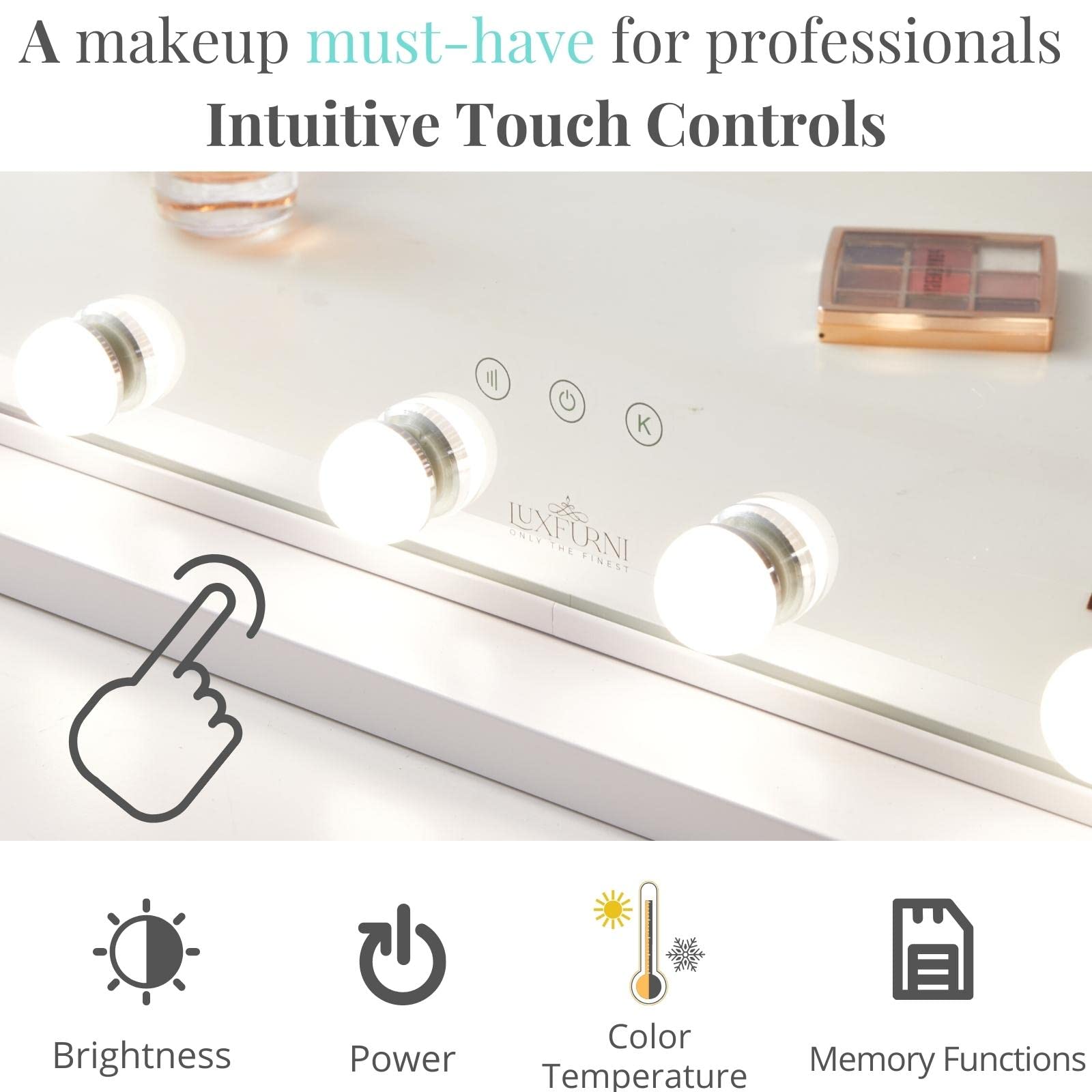 Luxfurni Large Hollywood Vanity Mirror With Lights, 25' Lx21 W Lighted Makeup Mirror With 18 Dimmable Bulbs, Smart Touch Contro