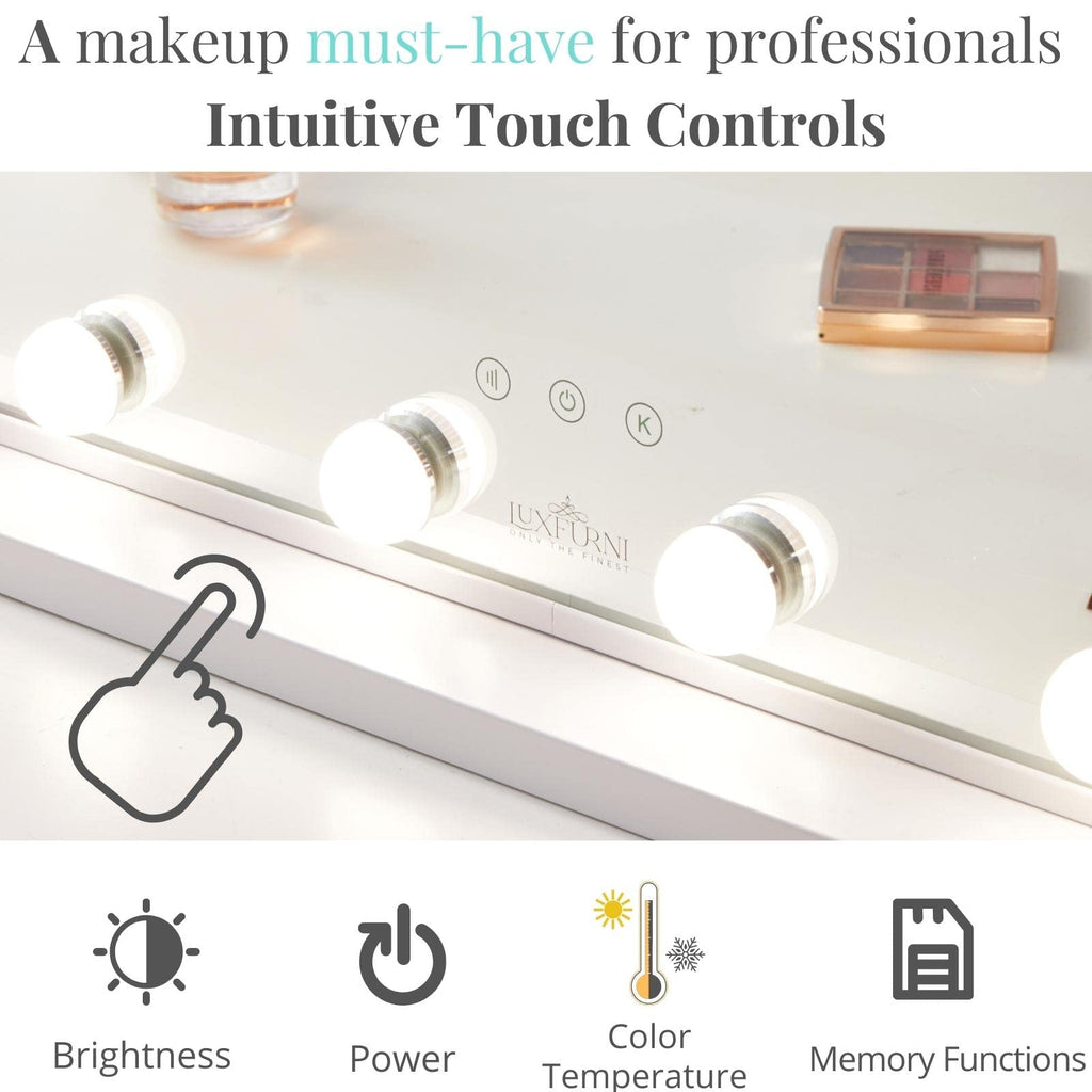 Luxfurni Large Hollywood Vanity Mirror With Lights, 25' Lx21 W Lighted Makeup Mirror With 18 Dimmable Bulbs, Smart Touch Contro