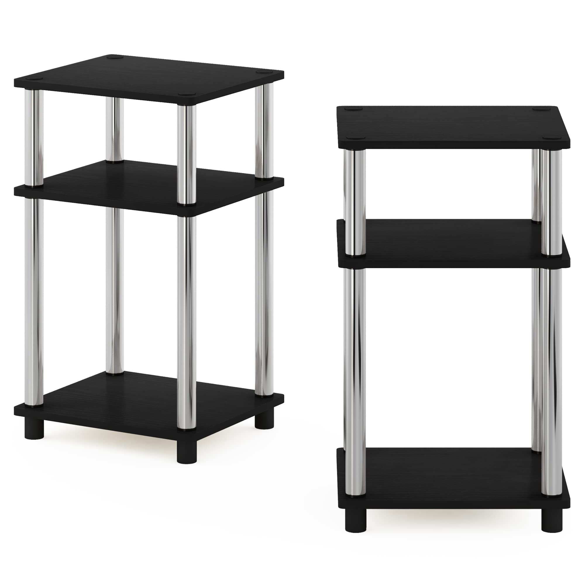 Furinno Simplistic End Side Night Stand/Bedside Table with Stainless Steel Tubes, 2-Pack, 2-Tier Poles, Americano/Chrome