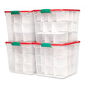 HOMZ 4-Pack Seasonal Holiday, Clear Ornament Storage Bins with Lids, Removable Dividers, 31 Quart