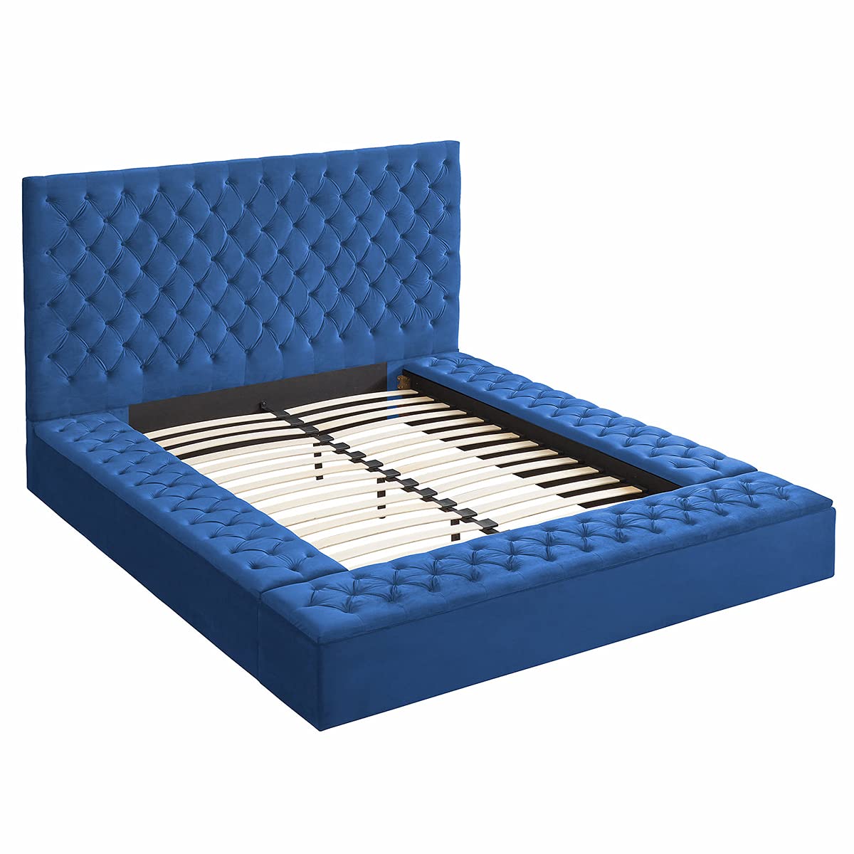Better Home Products Velvet Tufted Upholstered Storage Platform with Headboard Velvet Upholstered Platform Bed Frame Wood Slat Support No Box Spring Needed (King, Blue), Cosmopilitan Bed