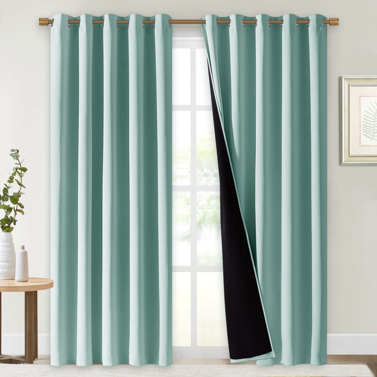 Nicetown 100% Blackout Window Curtain Panels, Cold And Full Light Blocking Drapes With Black Liner For Nursery, 84' Drop Therma
