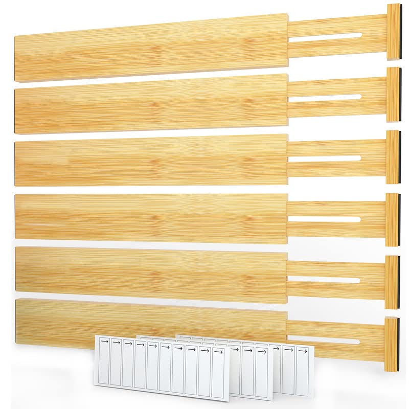 Spaceaid Bamboo Drawer Dividers With Labels, Kitchen Adjustable Drawer Organizers, Expandable Organization For Home, Office, Dre