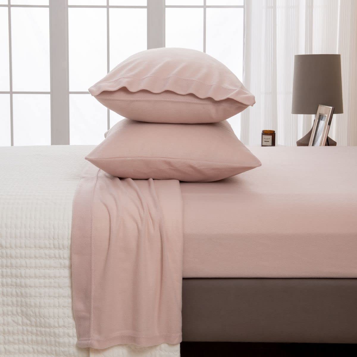 Great Bay Home Super Soft Queen Blush Pink Micro Fleece Sheet Set | Cozy, Warm, Durable, Breathable, And Fluffy Bed Sheets | Mic
