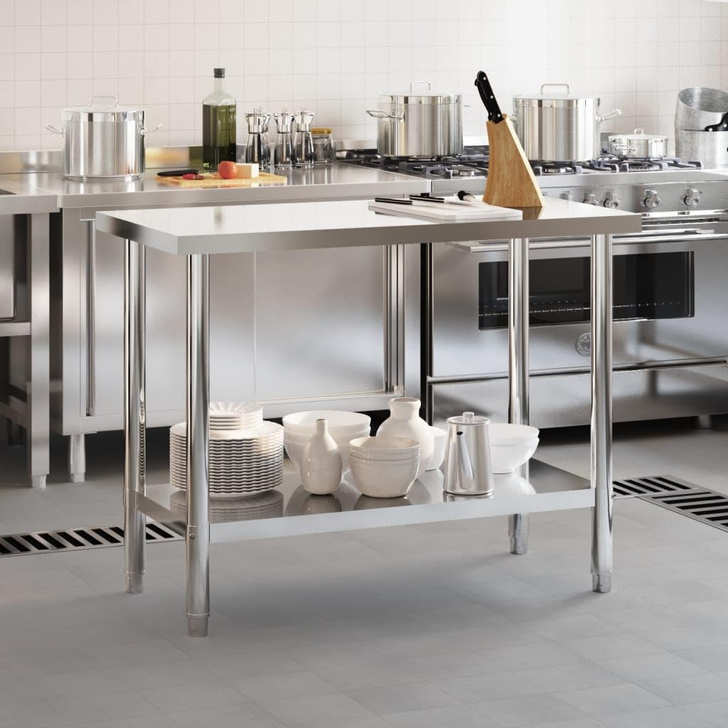 vidaXL Stainless Steel Kitchen Work Table - 43.3"x21.7" with Shelf for Restaurant, Bar, Commercial Food Prep