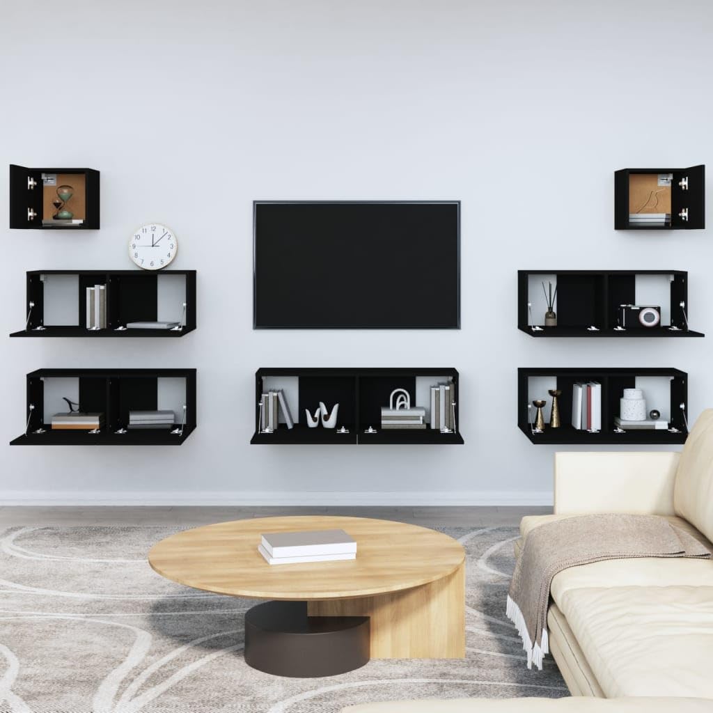 vidaXL 7 Piece TV Cabinet Set Black Engineered Wood