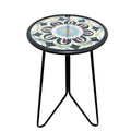 Liffy Outdoor Side Tables, 12'' Weather Resistant Metal & Glass Patio Accent Side Table, Indoor Small Round Home Decorative End