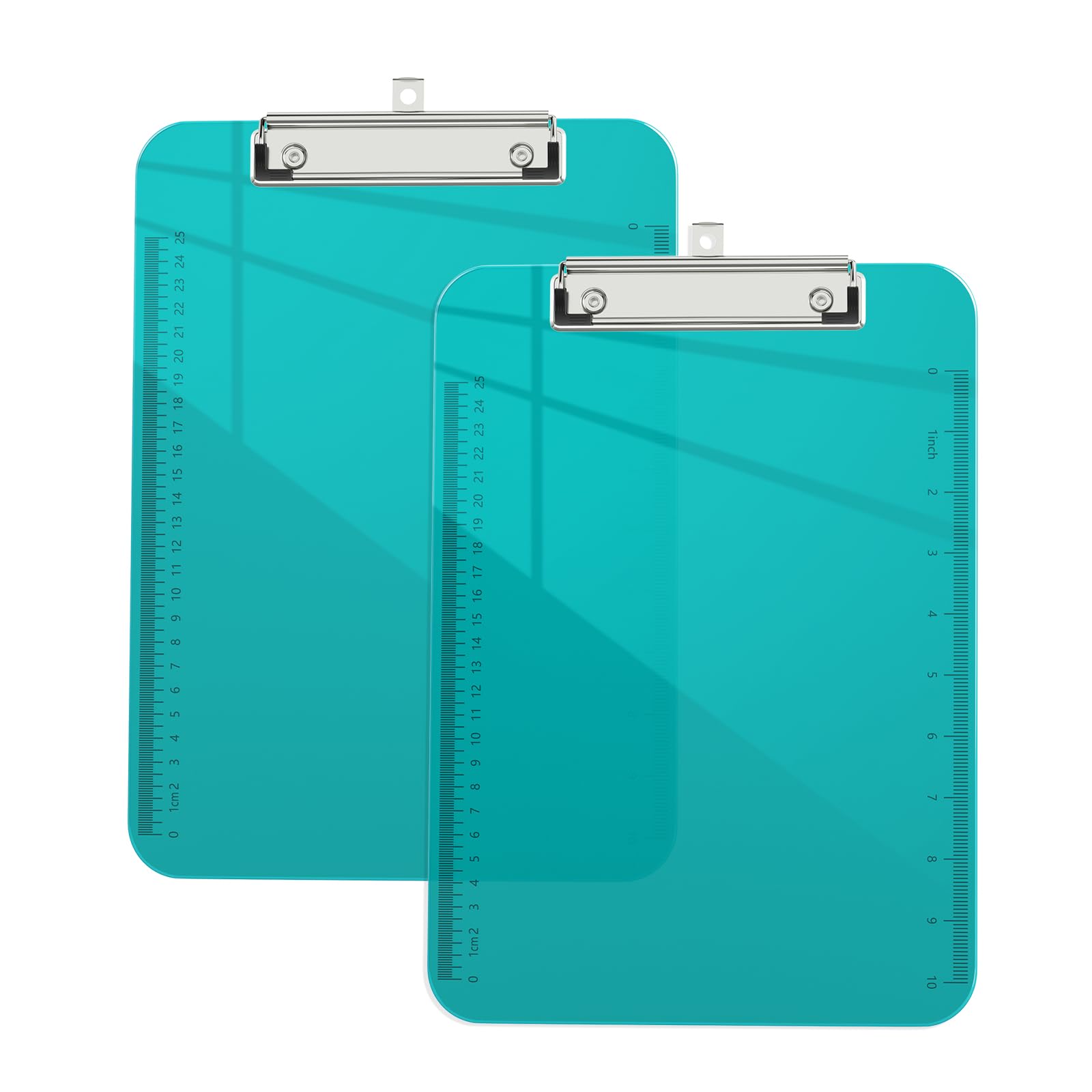 Piasoenc 2 Pack Plastic Clipboards, Translucent Clip Board With Low Profile, Purple Clipboard With Ruler,Office Clipboards, Scho