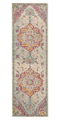 SAFAVIEH Crystal Collection Runner Rug - 22 x 13, Light Blue & Fuchsia, Medallion Distressed Design, Non-Shedding & Easy Care,