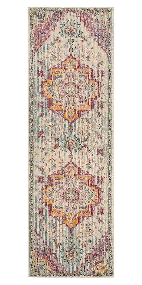 SAFAVIEH Crystal Collection Runner Rug - 22 x 13, Light Blue & Fuchsia, Medallion Distressed Design, Non-Shedding & Easy Care,