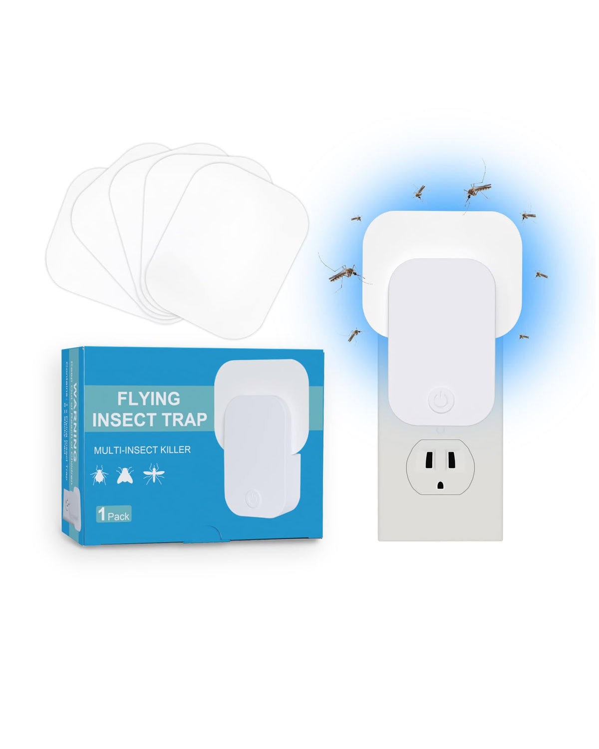 Flying Insect Trap Indoor Plug-In Bug Catcher Zapper Light, Mosquito Gnat Fly Trap Killer Plug In Wall Indoor For Home Office Ho