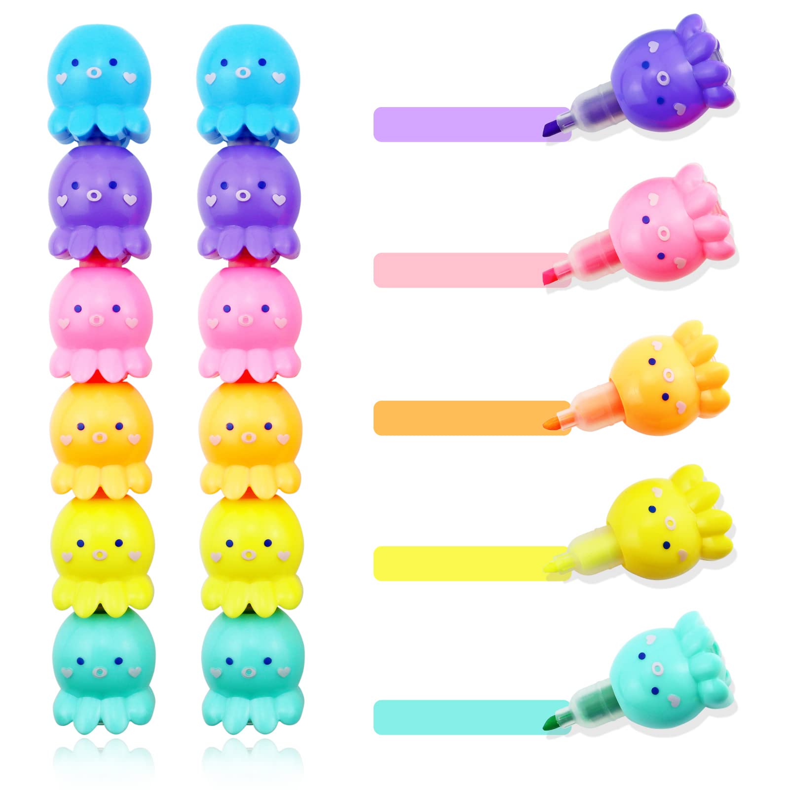 Yetoome 12 Pcs Colorful Octopus Shaped Highlighter Pastel Highlighter Set Cute Octopus Highlighter Stackable Markers For Adults