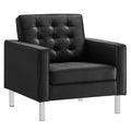 Modway Loft Tufted Button Faux Leather Upholstered Accent Armchair In Silver Black