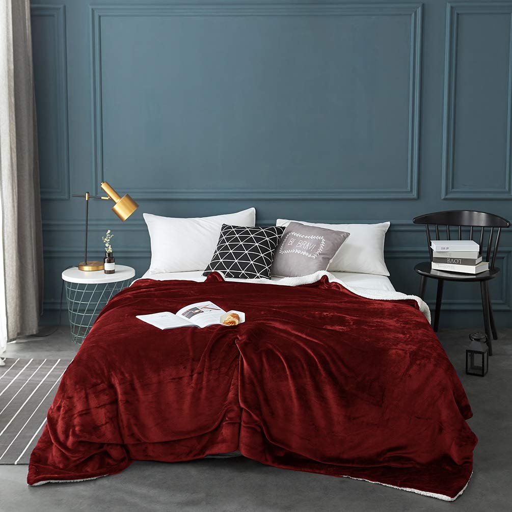 Lbro2M Sherpa Fleece Bed Blanket Twin Size Super Soft Fuzzy Plush Warm Cozy Fluffy Microfiber Couch Throw Velvet Double Reversible Luxurious Blankets,Red