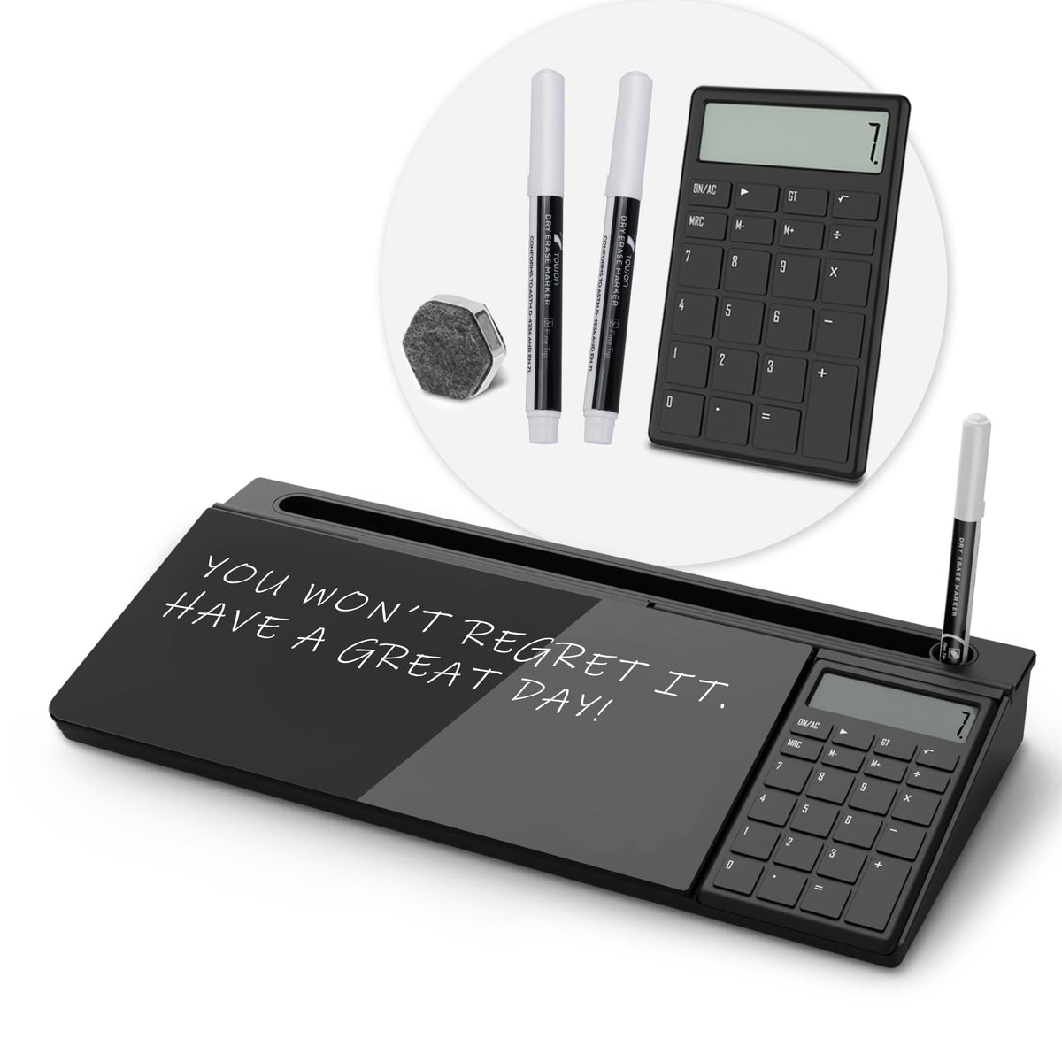 Towon Desktop Glass Whiteboard With Basic Calculator, 12 Digit Lcd Display, Desk Organizers With Accessories For Office, Home, S