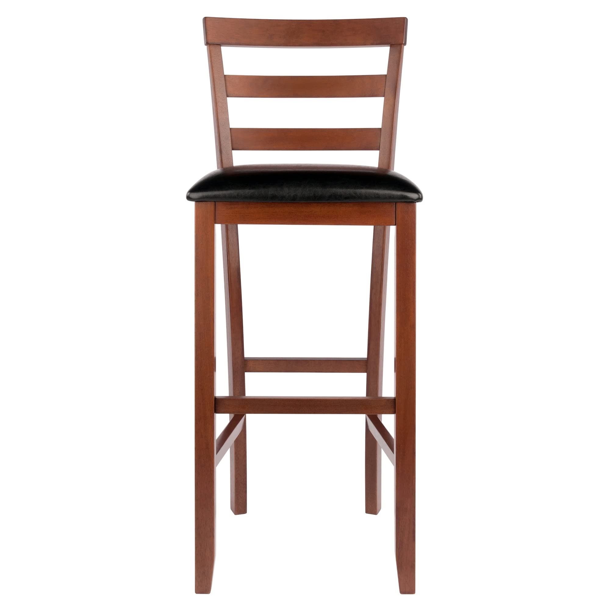 Ergode Simone 2-Piece Ladder Back Bar Stool Set | Black Faux Leather | Solid Wood Walnut Frame | Comfortable & Stylish Seating | Easy Assembly & Replacement Parts Available