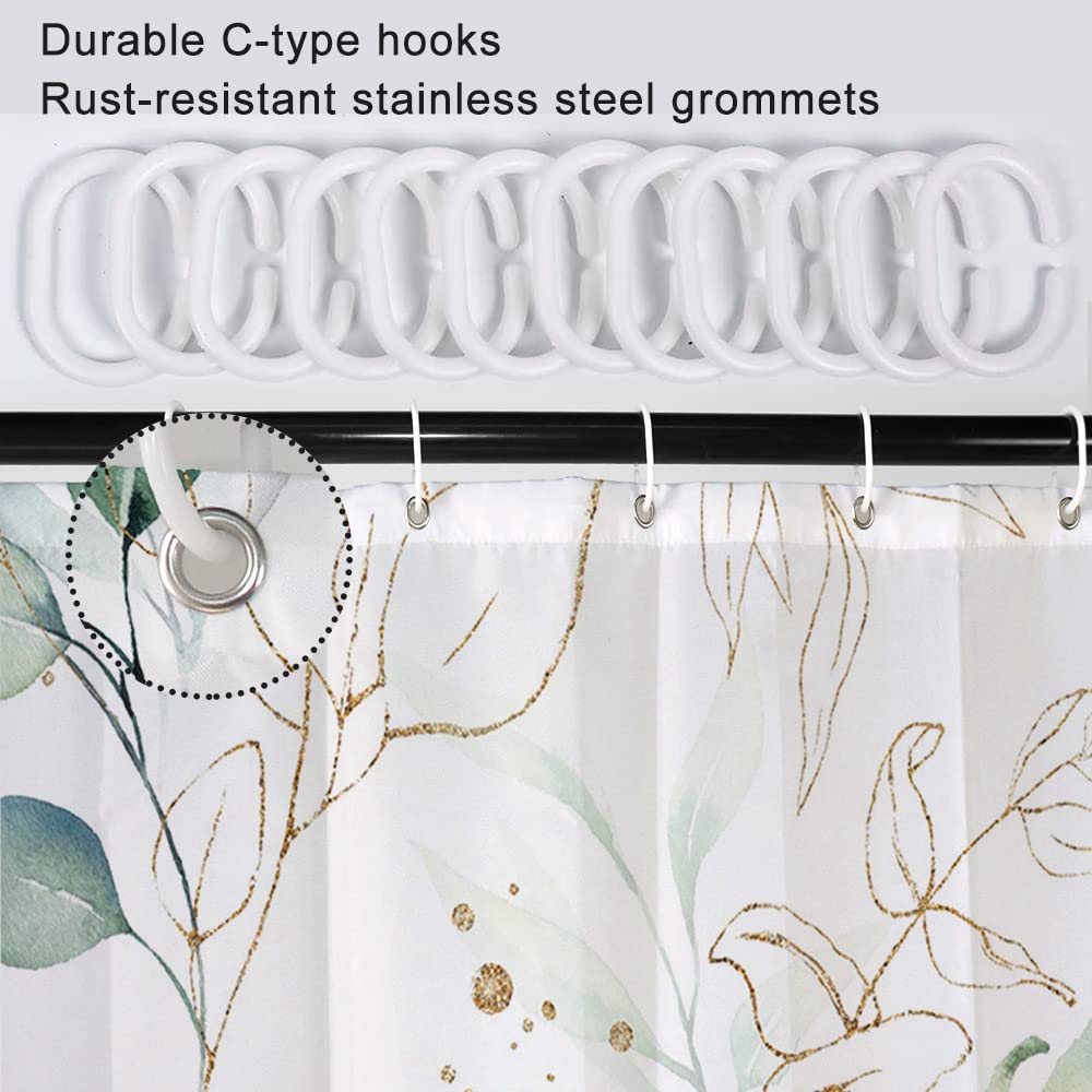 Ruelvth Stall Shower Curtain, Sage Green And Gold Eucalyptus Small Shower Curtain Set Waterproof Fabric Half Narrow Bathroom Dec