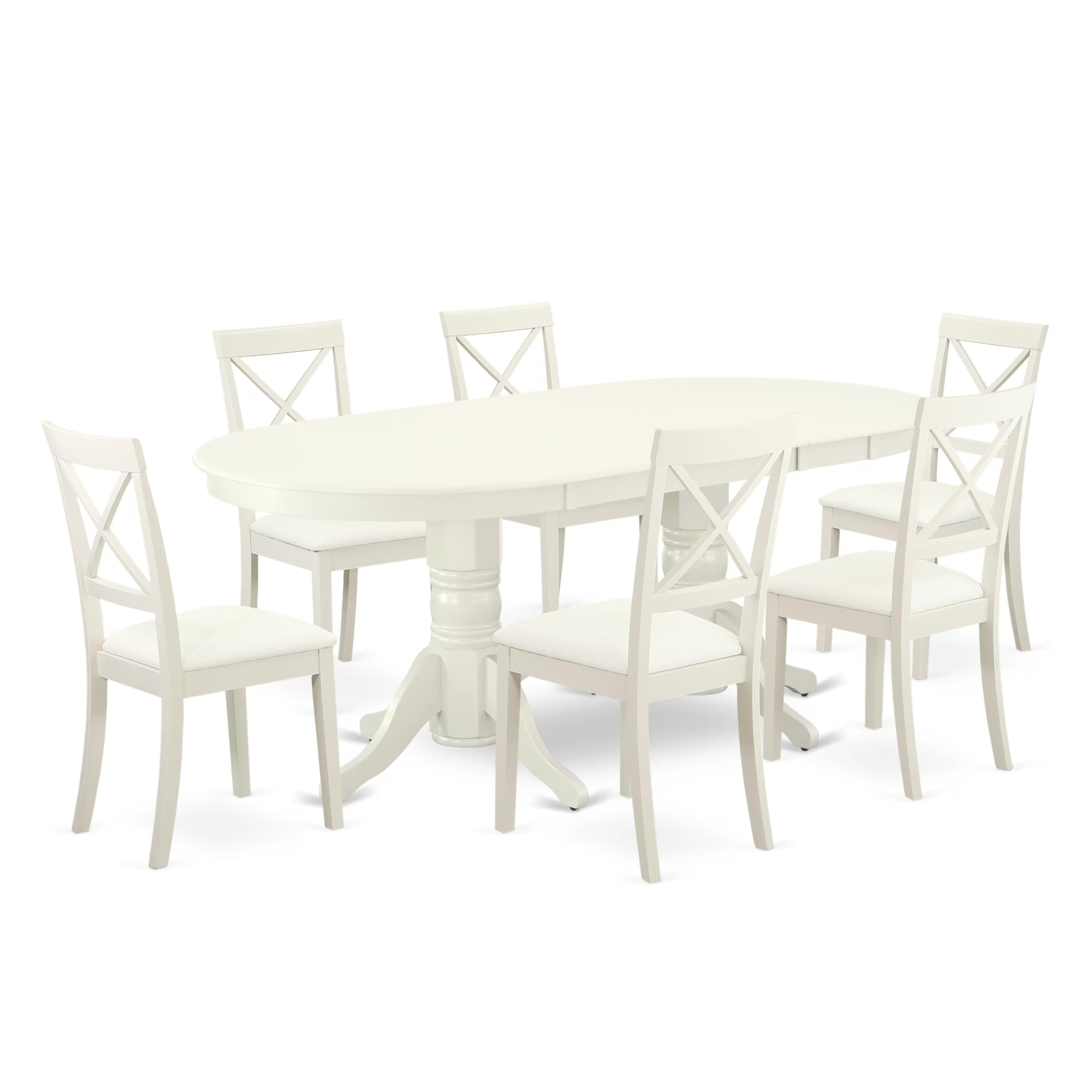 East West Furniture Vabo7-Lwh-Lc 7 Piece Dining Table Set Consist Of An Oval Dinner Table With Butterfly Leaf And 6 Faux Leather Dining Room Chairs, 40X76 Inch, Linen White