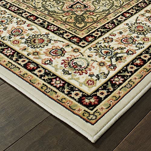 HomeRoots Polypropylene 7' x 10' Ivory Beige Machine Woven Oriental Indoor Area Rug