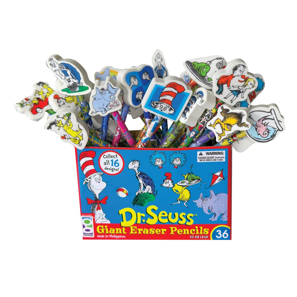 Raymond Geddes 66865 Dr. Seuss Number 2 Pencils With Giant Pencil Top Erasers (Pack Of 36)