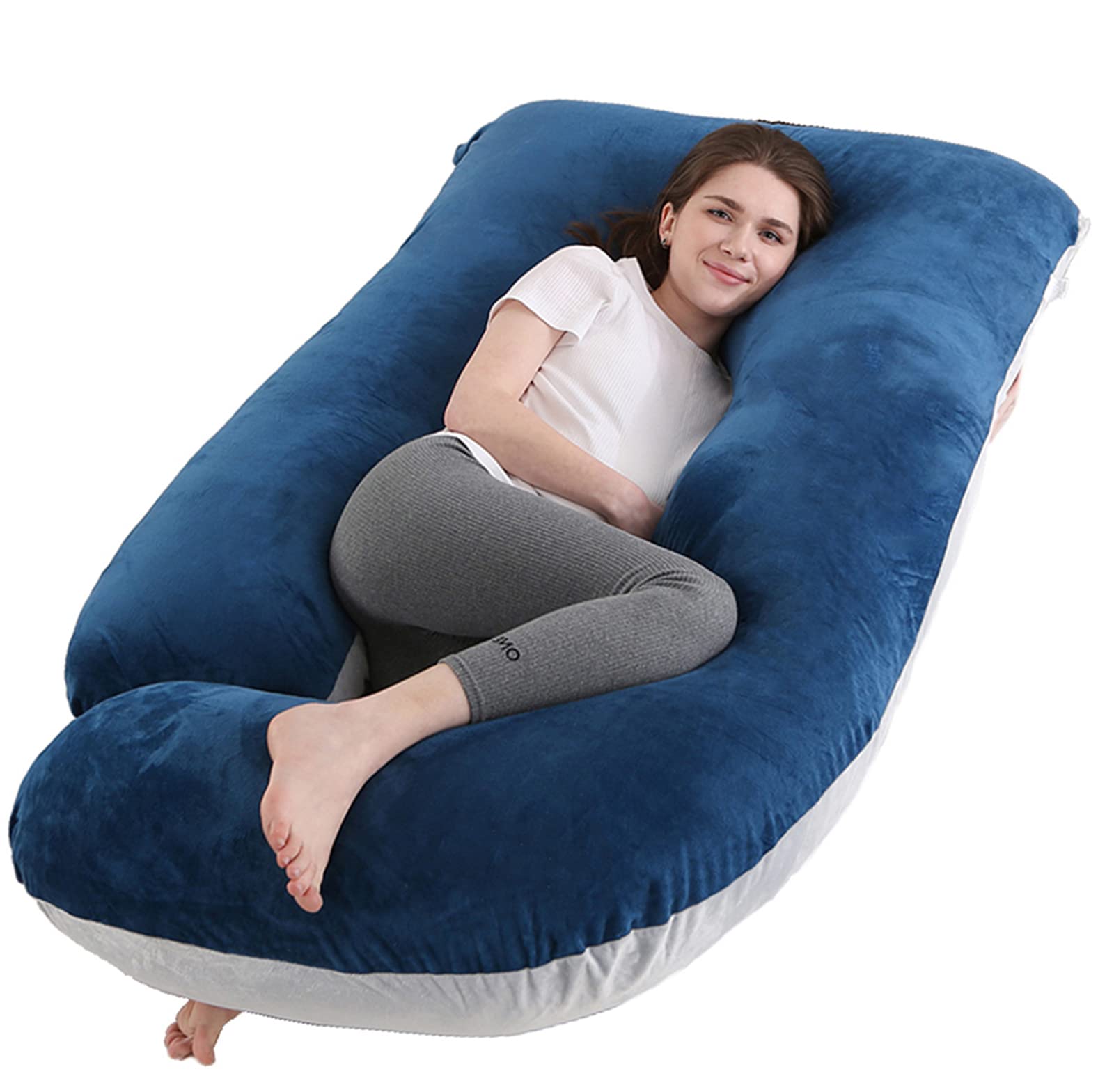 Jcickt Pregnancy Pillow J-Shaped Full Body Pillow, 59 Inch With Velvet Cover Easy To Remove And Wash, Support Pregnant Women'S B
