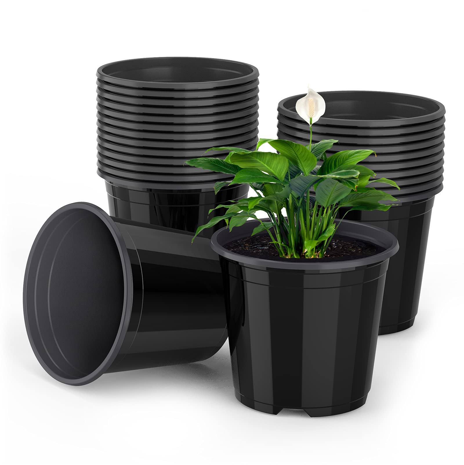 Upmct 25 Packs 4 5 6 Inch Nursery Pots Round Flower Pots Decorative Plastic Pots For Plants With Drainage Hole Seed Starting Pot