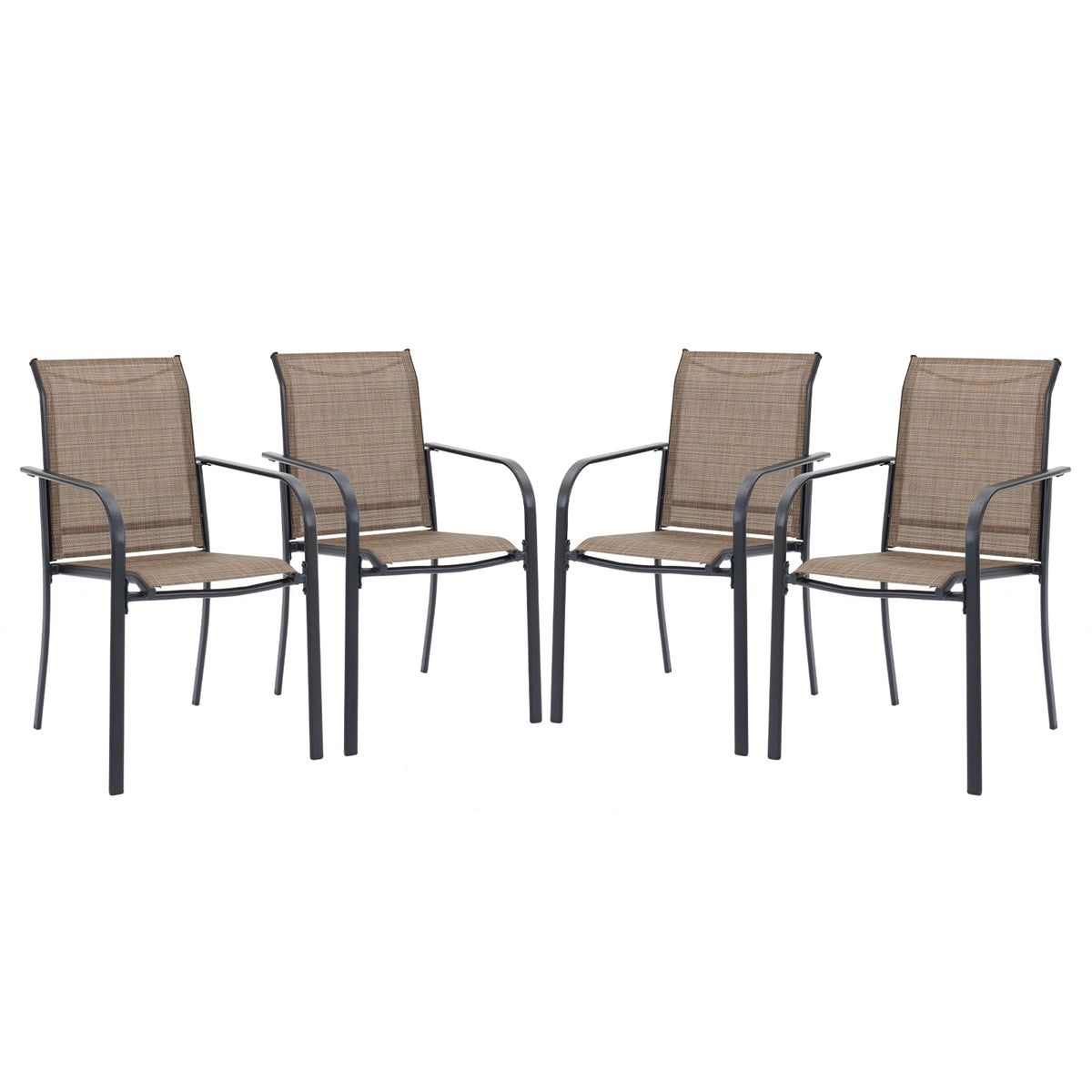 Vicllax Patio Stackable Dining Chairs Set For 4, Outdoor Metal Frame Dining Chairs For Front Porch Backyard Garden And Deck, Bro