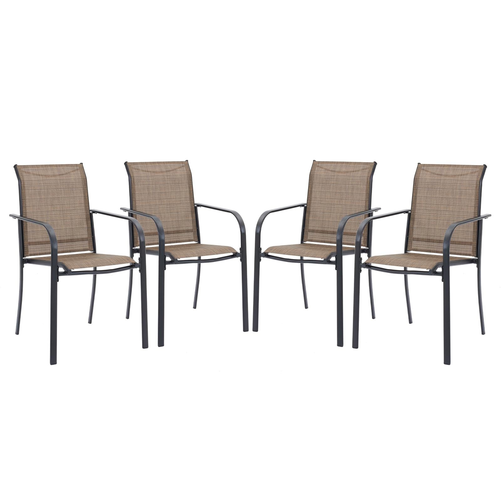 Vicllax Patio Stackable Dining Chairs Set For 4, Outdoor Metal Frame Dining Chairs For Front Porch Backyard Garden And Deck, Bro