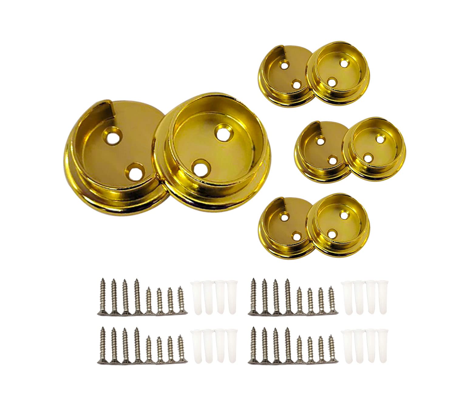 QCAA Heavy Duty Solid Metal Closet Rod Socket Set, 1-3/8'', Polish Brass, 4 Pair, Made In Taiwan