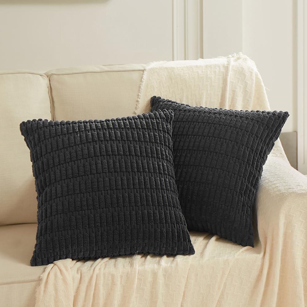 Fancy Homi 2 Packs Black Decorative Throw Pillow Covers 16X16 Inch For Living Room Couch Bed Sofa, Rustic Farmhouse Boho Home De