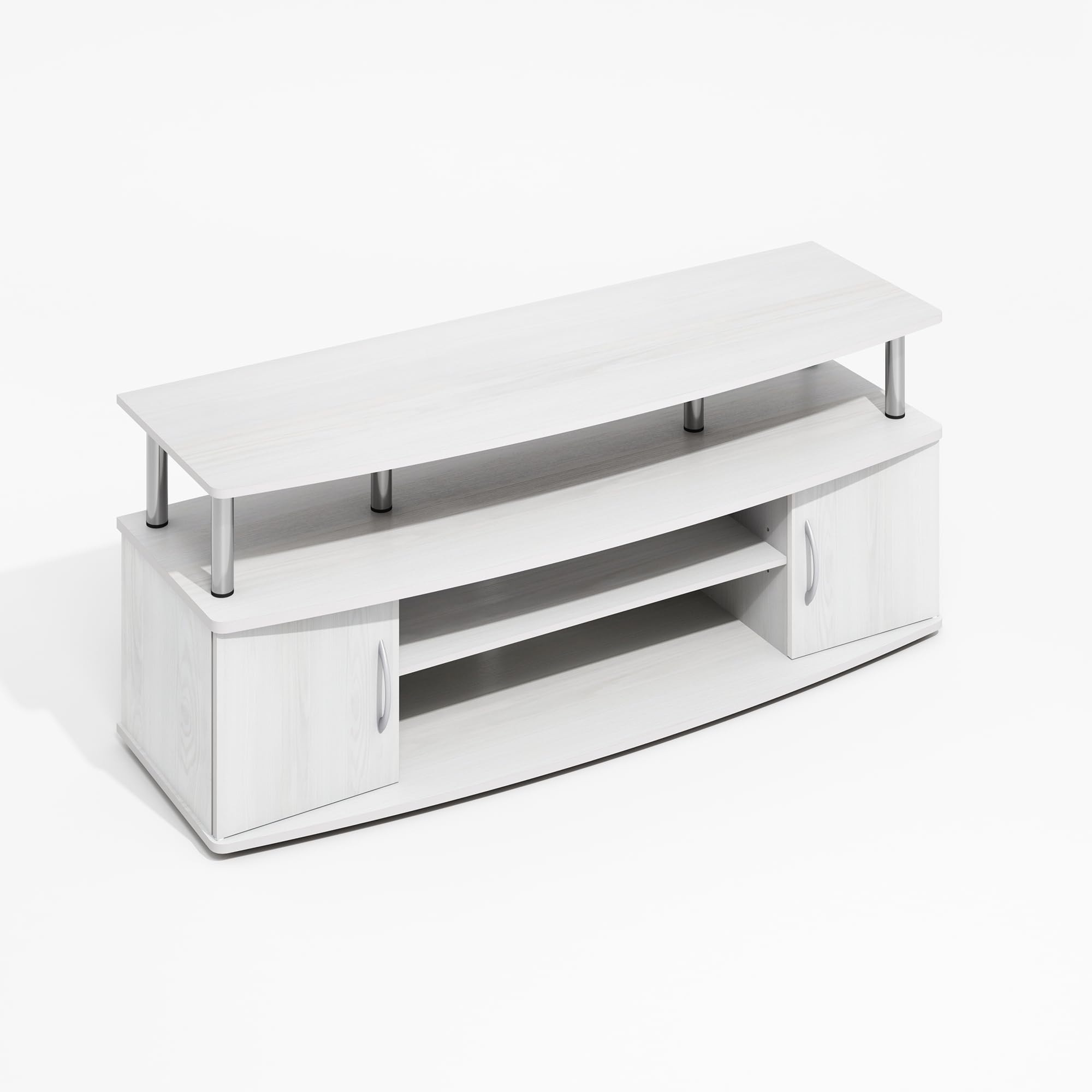 Furinno Jaya Large Entertainment Center Hold up to 55-in TV, White Wood, Stainless Steel Tubes