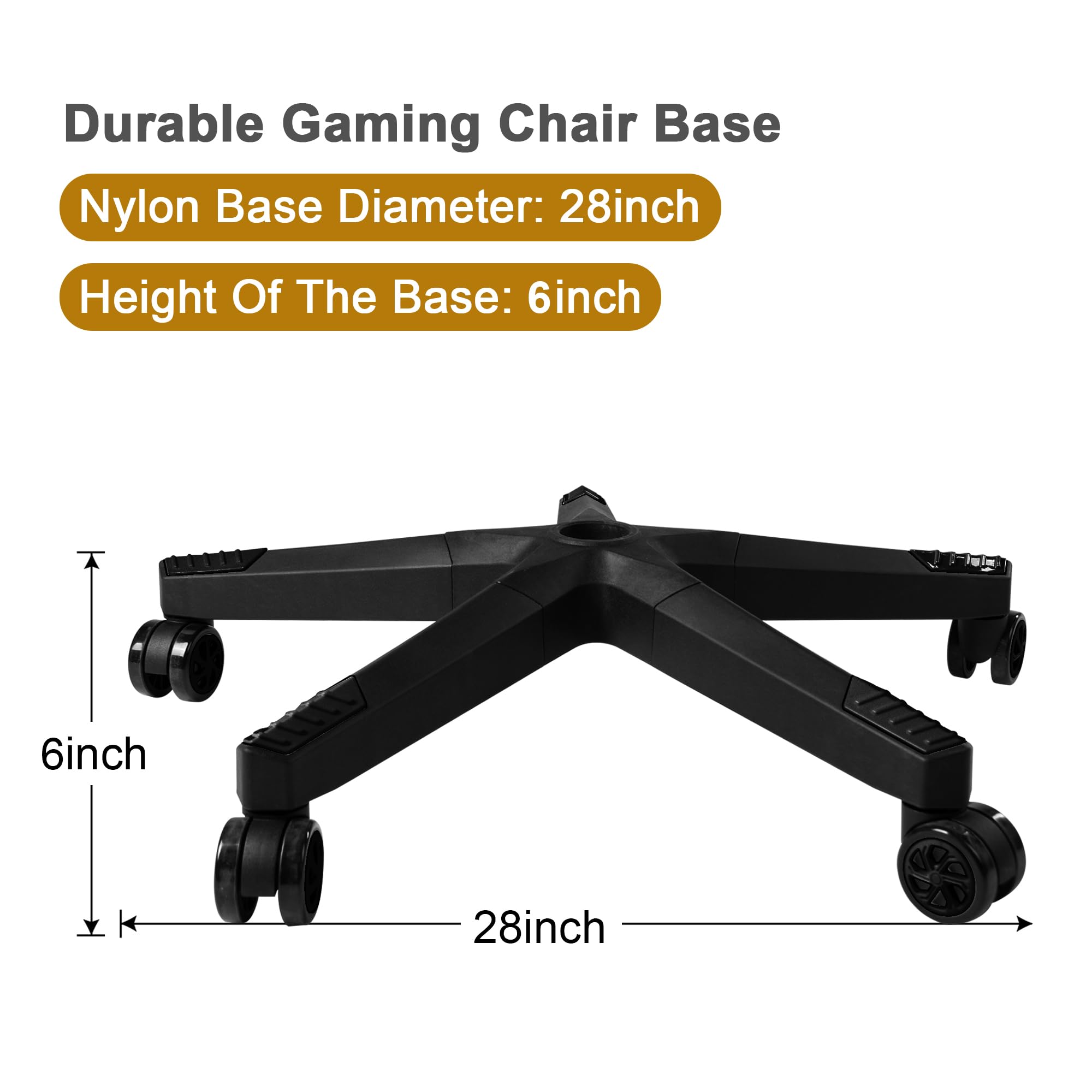 Frassie 28 Black Nylon Gaming Chair Base Replacement with 5 Casters - Heavy Duty Office Chair Base Part