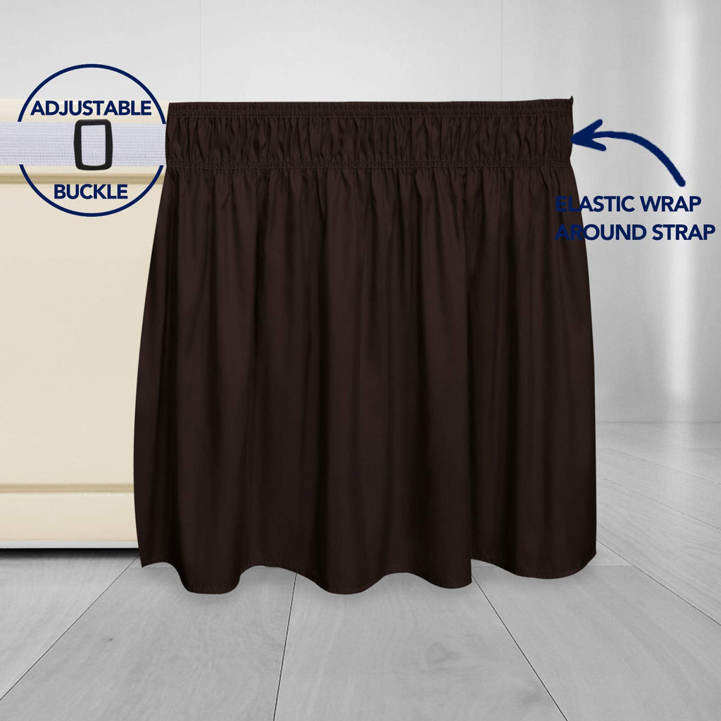 Purefit Wrap Around Ruffled Bed Skirt With Adjustable Elastic Belt - 22 Inch Drop Easy To Put On, Wrinkle Free Bedskirt Dust Ruffles, Bed Frame Cover For Twin,Twin Xl And Full Size Beds, Chocolate