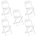 VINGLI 5 Pack White Plastic Folding Chair, Indoor Outdoor Portable Stackable Commercial Seat with Steel Frame 350lb. Capacity fo