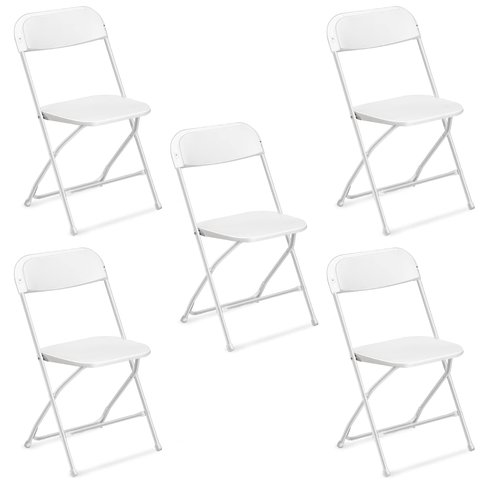 VINGLI 5 Pack White Plastic Folding Chair, Indoor Outdoor Portable Stackable Commercial Seat with Steel Frame 350lb. Capacity fo