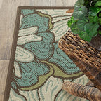 HomeRoots Polypropylene 8’ Round Blue and Brown Floral Indoor Outdoor Area Rug